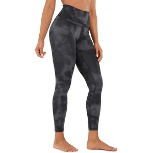 CRZ YOGA Naked Feeling Workout Leggings 25” – High Waist Yoga Training Tight Womens Pants(Grey Tie Dye Flowers)
