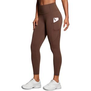 CRZ YOGA Naked Feeling Workout Leggings Pockets 25” – High Waisted Womens Yoga Pants Running Tights(Coffee Brown)