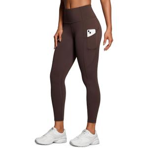 CRZ YOGA Naked Feeling Workout Leggings Pockets 25” – High Waisted Womens Yoga Pants Running Tights(Hot Fudge Brown)