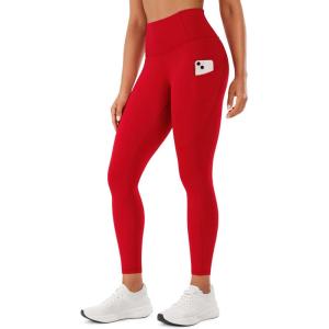 CRZ YOGA Naked Feeling Workout Leggings Pockets 25” – High Waisted Womens Yoga Pants Running Tights(Red Chili)