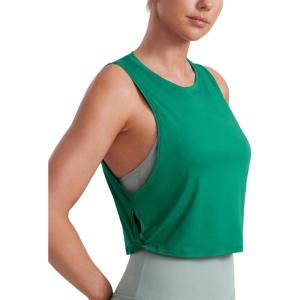 CRZ YOGA Pima Cotton Large Armhole Tank Tops for Women – Workout Sport Athletic Yoga Running Gym Loose Crop Sleeveless Shirts(Cascadia Green)