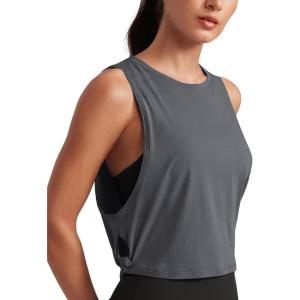 CRZ YOGA Pima Cotton Large Armhole Tank Tops for Women – Workout Sport Athletic Yoga Running Gym Loose Crop Sleeveless Shirts(Dark Carbon)