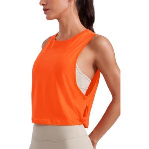 CRZ YOGA Pima Cotton Large Armhole Tank Tops for Women – Workout Sport Athletic Yoga Running Gym Loose Crop Sleeveless Shirts(Deep Armhole-coral)