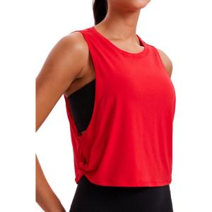 CRZ YOGA Pima Cotton Large Armhole Tank Tops for Women – Workout Sport Athletic Yoga Running Gym Loose Crop Sleeveless Shirts(Deep Armhole-festival Red)