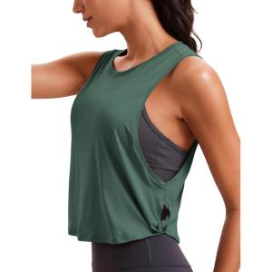 CRZ YOGA Pima Cotton Large Armhole Tank Tops for Women – Workout Sport Athletic Yoga Running Gym Loose Crop Sleeveless Shirts(Deep Armhole-graphite Green)