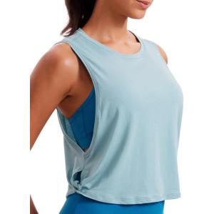 CRZ YOGA Pima Cotton Large Armhole Tank Tops for Women – Workout Sport Athletic Yoga Running Gym Loose Crop Sleeveless Shirts(Deep Armhole-pure Blue)