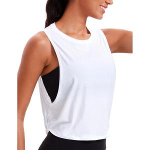 CRZ YOGA Pima Cotton Large Armhole Tank Tops for Women – Workout Sport Athletic Yoga Running Gym Loose Crop Sleeveless Shirts(Deep Armhole-white)