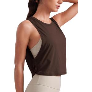 CRZ YOGA Pima Cotton Large Armhole Tank Tops for Women – Workout Sport Athletic Yoga Running Gym Loose Crop Sleeveless Shirts(Hot Fudge Brown)