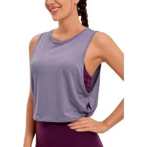 CRZ YOGA Pima Cotton Large Armhole Tank Tops for Women – Workout Sport Athletic Yoga Running Gym Loose Crop Sleeveless Shirts(Lavender Gray)