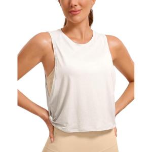 CRZ YOGA Pima Cotton Large Armhole Tank Tops for Women – Workout Sport Athletic Yoga Running Gym Loose Crop Sleeveless Shirts(Milky White (Bone))