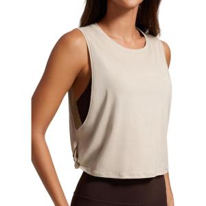 CRZ YOGA Pima Cotton Large Armhole Tank Tops for Women – Workout Sport Athletic Yoga Running Gym Loose Crop Sleeveless Shirts(Mojave Tan)