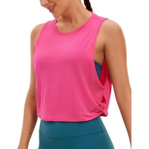 CRZ YOGA Pima Cotton Large Armhole Tank Tops for Women – Workout Sport Athletic Yoga Running Gym Loose Crop Sleeveless Shirts(Sonic Pink)