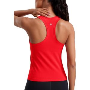 CRZ YOGA Seamless Crewneck Tank Tops for Women – Workout Athletic Running Gym Sleeveless Shirts Racerback Breathable Tee(Deep Red)