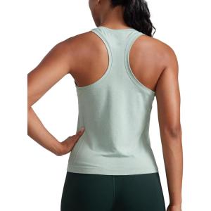 CRZ YOGA Seamless Crewneck Tank Tops for Women – Workout Athletic Running Gym Sleeveless Shirts Racerback Breathable Tee(Green Palm Court Heather)