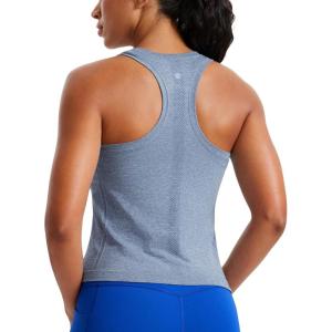 CRZ YOGA Seamless Crewneck Tank Tops for Women – Workout Athletic Running Gym Sleeveless Shirts Racerback Breathable Tee(Oasis Blue Heather)