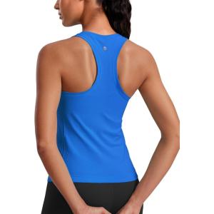 CRZ YOGA Seamless Crewneck Tank Tops for Women – Workout Athletic Running Gym Sleeveless Shirts Racerback Breathable Tee(Sparkle Blue)