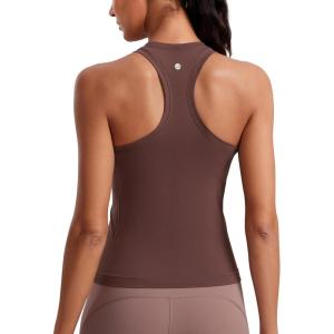 CRZ YOGA Seamless Crewneck Tank Tops for Women – Workout Athletic Running Gym Sleeveless Shirts Racerback Breathable Tee(Taupe)