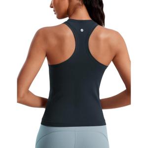 CRZ YOGA Seamless Crewneck Tank Tops for Women – Workout Athletic Running Gym Sleeveless Shirts Racerback Breathable Tee(True Navy)