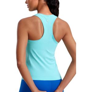 CRZ YOGA Seamless Crewneck Tank Tops for Women – Workout Athletic Running Gym Sleeveless Shirts Racerback Breathable Tee(Turquoise)