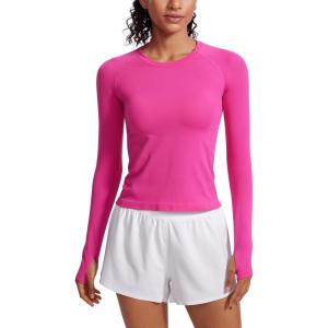CRZ YOGA Seamless Long Sleeve Shirts for Women Waist – Workout Athletic Running Gym Yoga Tops Crewneck Breathable Quick Dry(Hibiscus Purple)