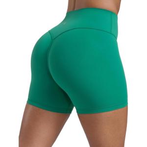 CRZ YOGA Secretsculpt Butterlift Biker Shorts 4″ – No Front Seam High Waisted Womens Workout Gym Booty Scrunch Butt(Cascadia Green)