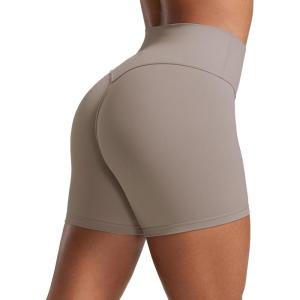 CRZ YOGA Secretsculpt Butterlift Biker Shorts 4″ – No Front Seam High Waisted Womens Workout Gym Booty Scrunch Butt(Creamy Latte)