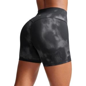 CRZ YOGA Secretsculpt Butterlift Biker Shorts 4″ – No Front Seam High Waisted Womens Workout Gym Booty Scrunch Butt(Grey Tie Dye Flowers)