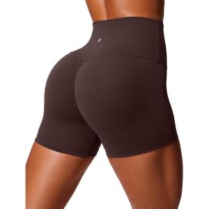 CRZ YOGA Secretsculpt Butterlift Biker Shorts 4″ – No Front Seam High Waisted Womens Workout Gym Booty Scrunch Butt(Hot Fudge Brown)