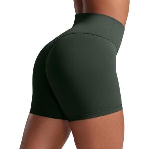 CRZ YOGA Secretsculpt Butterlift Biker Shorts 4″ – No Front Seam High Waisted Womens Workout Gym Booty Scrunch Butt(Legend Green)