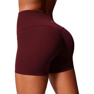 CRZ YOGA Secretsculpt Butterlift Biker Shorts 4″ – No Front Seam High Waisted Womens Workout Gym Booty Scrunch Butt(Red Merlot)