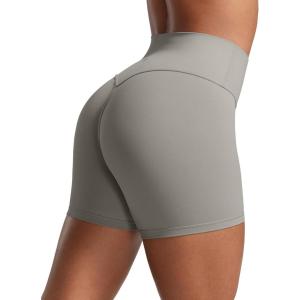 CRZ YOGA Secretsculpt Butterlift Biker Shorts 4″ – No Front Seam High Waisted Womens Workout Gym Booty Scrunch Butt(Rock Grey)