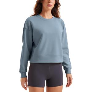 CRZ YOGA SoftAura Pullover Sweatshirt for Women – Crewneck Workout Casual Basic Fall Sweat Shirts(Belgian Blue)