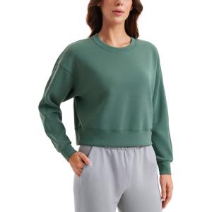 CRZ YOGA SoftAura Pullover Sweatshirt for Women – Crewneck Workout Casual Basic Fall Sweat Shirts(Dark Forest Green)