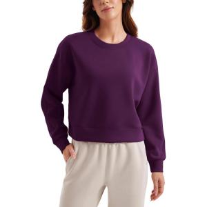 CRZ YOGA SoftAura Pullover Sweatshirt for Women – Crewneck Workout Casual Basic Fall Sweat Shirts(Plum Magenta)