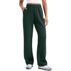 CRZ YOGA SoftAura Wide Leg Casual Sweatpants Women 29″/31″ – Modal Lounge Travel Casual Pants with Pockets(Legend Green)