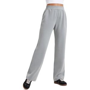 CRZ YOGA SoftAura Wide Leg Casual Sweatpants Women 29″/31″ – Modal Lounge Travel Casual Pants with Pockets(Rhino Grey)
