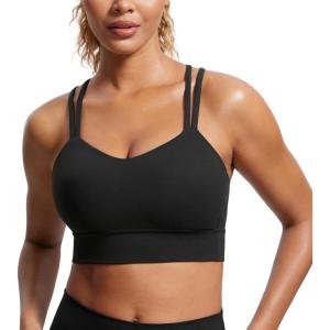 CRZ YOGA Softness Mold Butterluxe Strappy Longline Sports Bras for Women – Double Spaghetti Strap Workout Yoga Crop Top(Black)