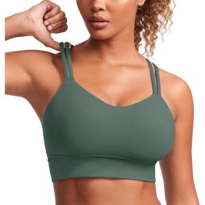 CRZ YOGA Softness Mold Butterluxe Strappy Longline Sports Bras for Women – Double Spaghetti Strap Workout Yoga Crop Top(Dark Forest Green)