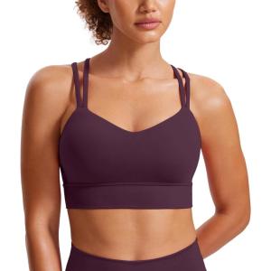 CRZ YOGA Softness Mold Butterluxe Strappy Longline Sports Bras for Women – Double Spaghetti Strap Workout Yoga Crop Top(Deep Purple)
