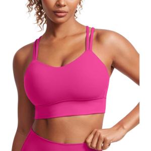 CRZ YOGA Softness Mold Butterluxe Strappy Longline Sports Bras for Women – Double Spaghetti Strap Workout Yoga Crop Top(Hibiscus Purple)