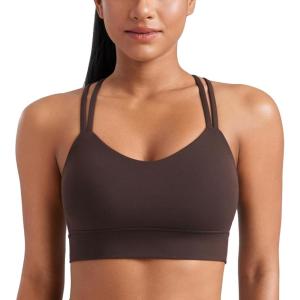 CRZ YOGA Softness Mold Butterluxe Strappy Longline Sports Bras for Women – Double Spaghetti Strap Workout Yoga Crop Top(Hot Fudge Brown)
