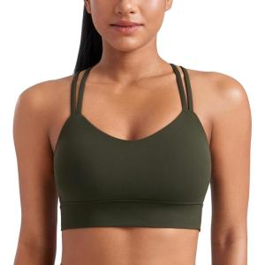 CRZ YOGA Softness Mold Butterluxe Strappy Longline Sports Bras for Women – Double Spaghetti Strap Workout Yoga Crop Top(Olive Green)