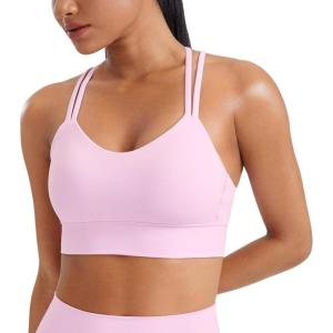 CRZ YOGA Softness Mold Butterluxe Strappy Longline Sports Bras for Women – Double Spaghetti Strap Workout Yoga Crop Top(Vita Pink)