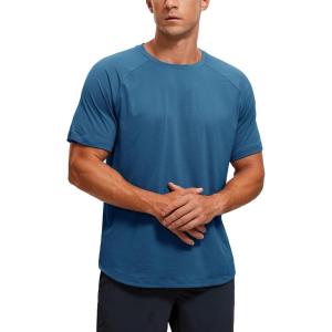 CRZ YOGA Texture Workout Shirts for Men – Lightweight Crewneck Running Athletic T-Shirts Short Sleeve Gym Tops(Iron Blue)