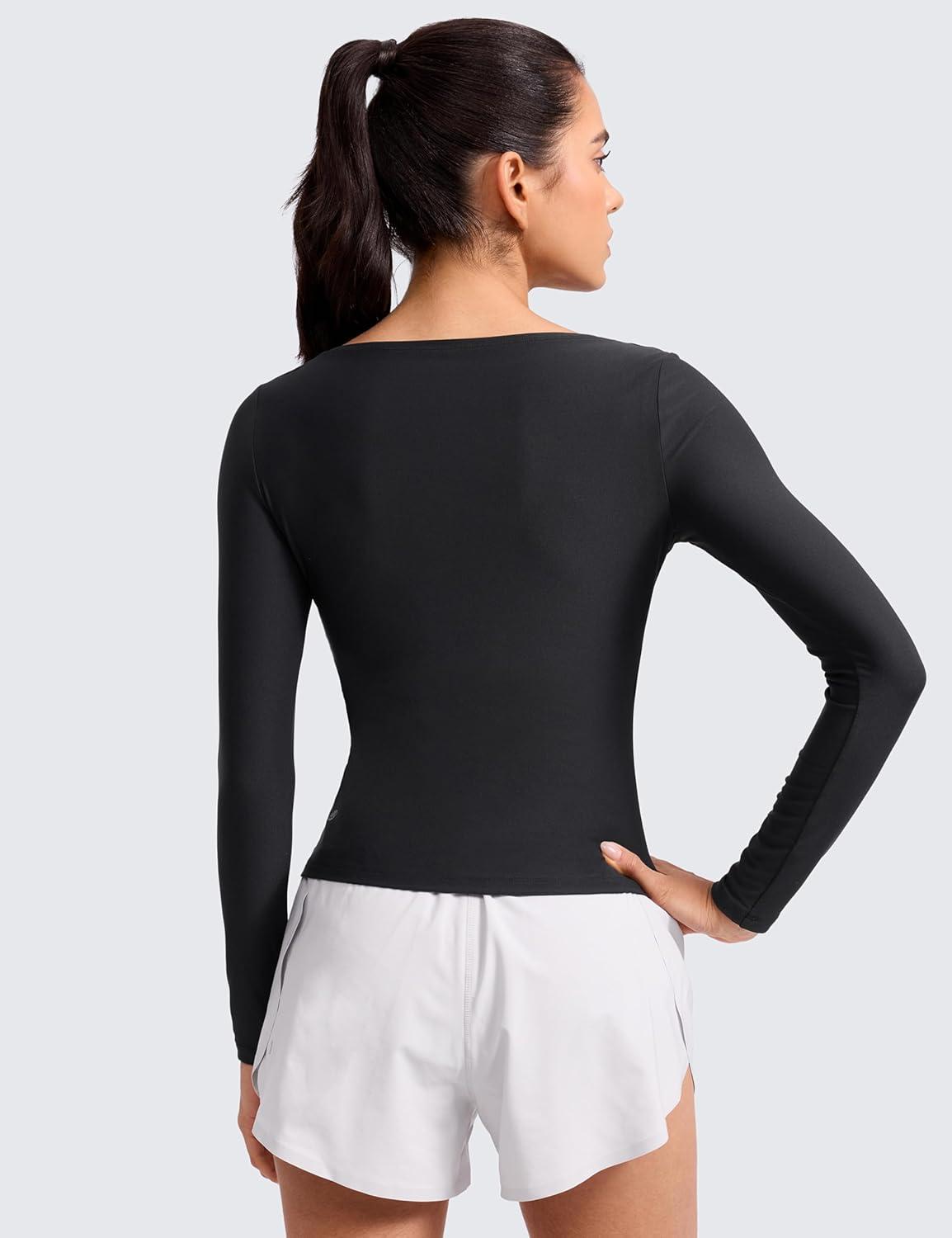 imageCRZ YOAG Cloudweight Boat Neck Shirts for Women Workout Athletic Gym Casual Long Sleeve Tops Soft Lightweight TShirtBlack