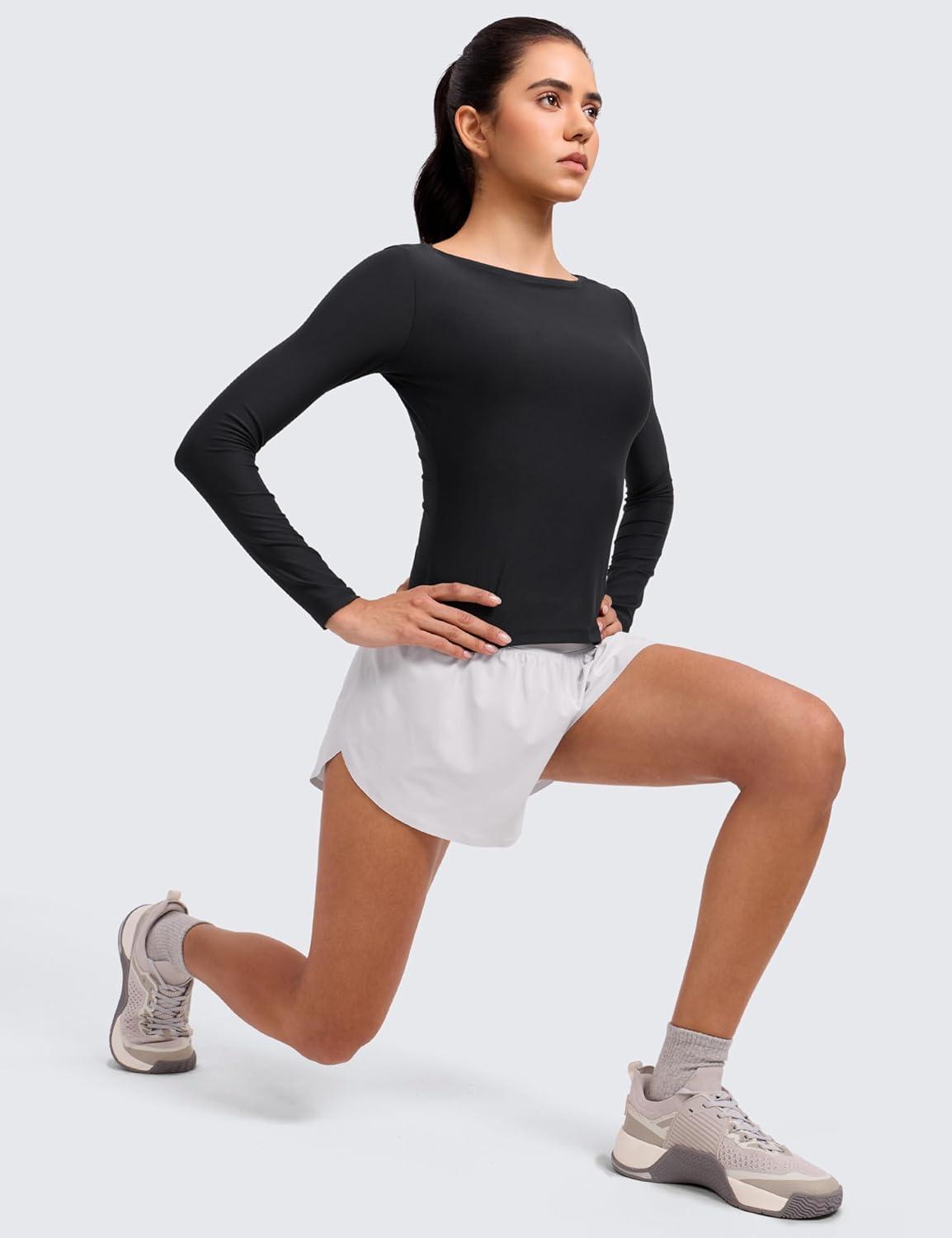 imageCRZ YOAG Cloudweight Boat Neck Shirts for Women Workout Athletic Gym Casual Long Sleeve Tops Soft Lightweight TShirtBlack