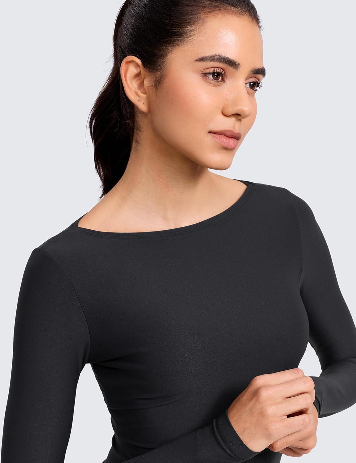 imageCRZ YOAG Cloudweight Boat Neck Shirts for Women Workout Athletic Gym Casual Long Sleeve Tops Soft Lightweight TShirtBlack