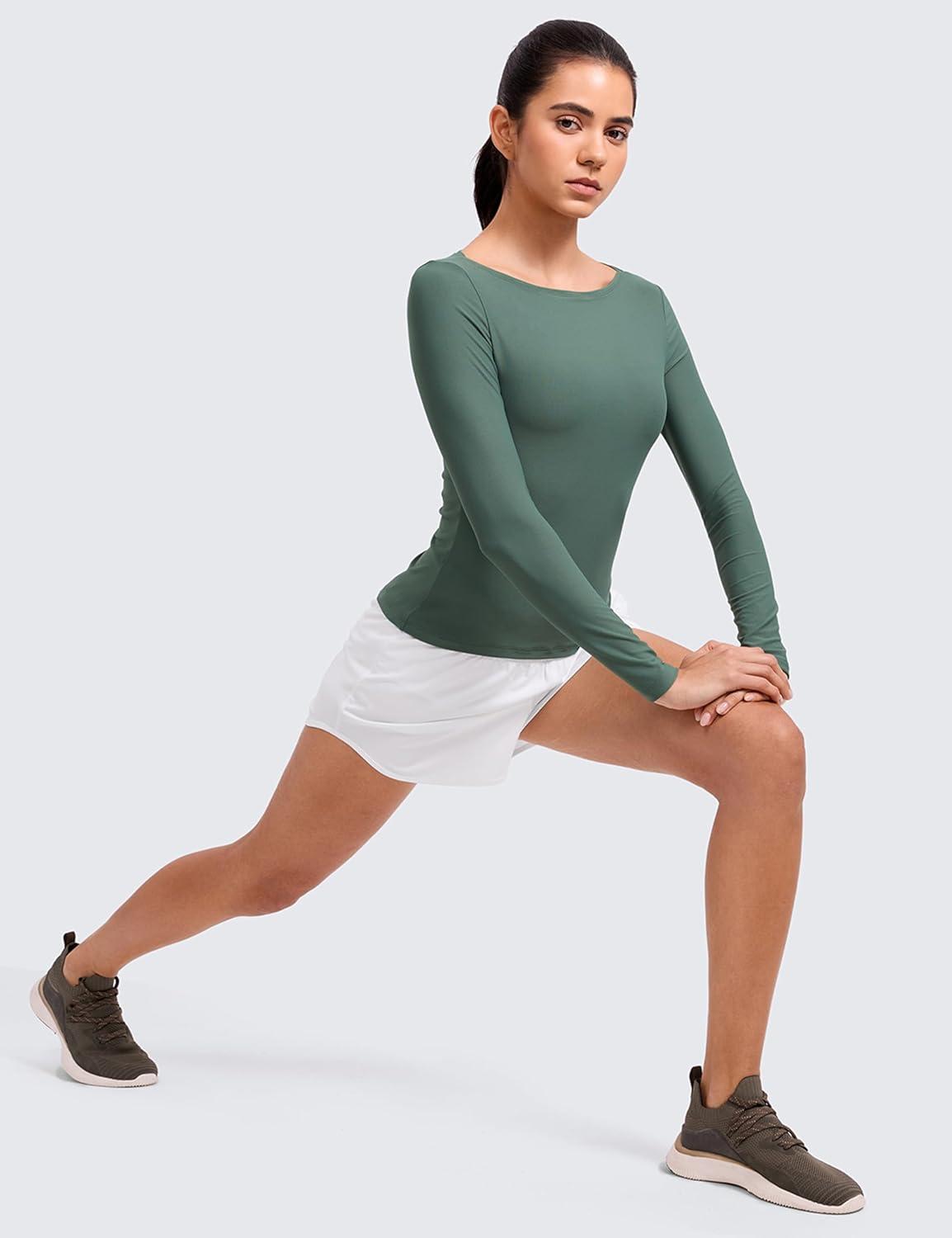 imageCRZ YOAG Cloudweight Boat Neck Shirts for Women Workout Athletic Gym Casual Long Sleeve Tops Soft Lightweight TShirtGraphite Green