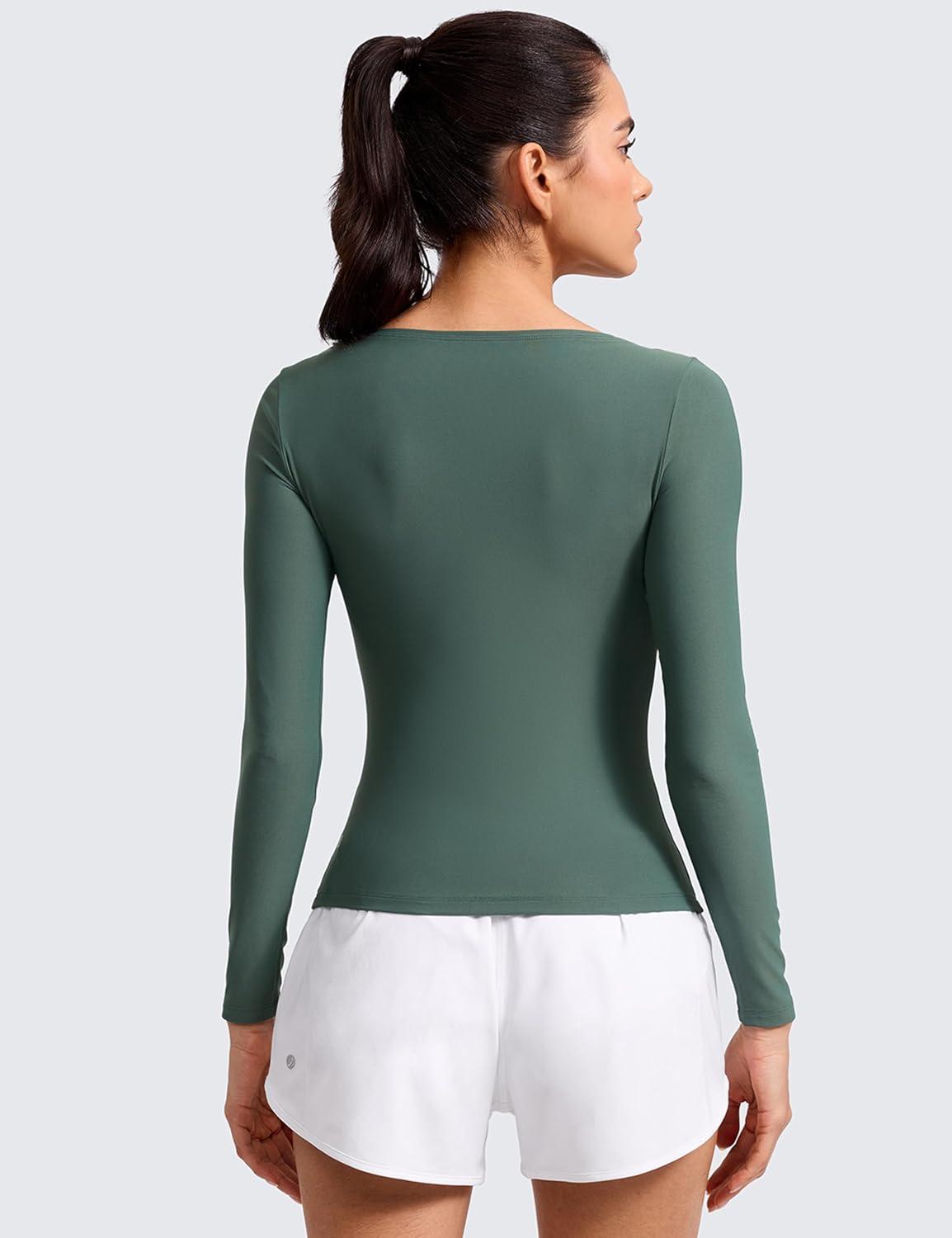 imageCRZ YOAG Cloudweight Boat Neck Shirts for Women Workout Athletic Gym Casual Long Sleeve Tops Soft Lightweight TShirtGraphite Green