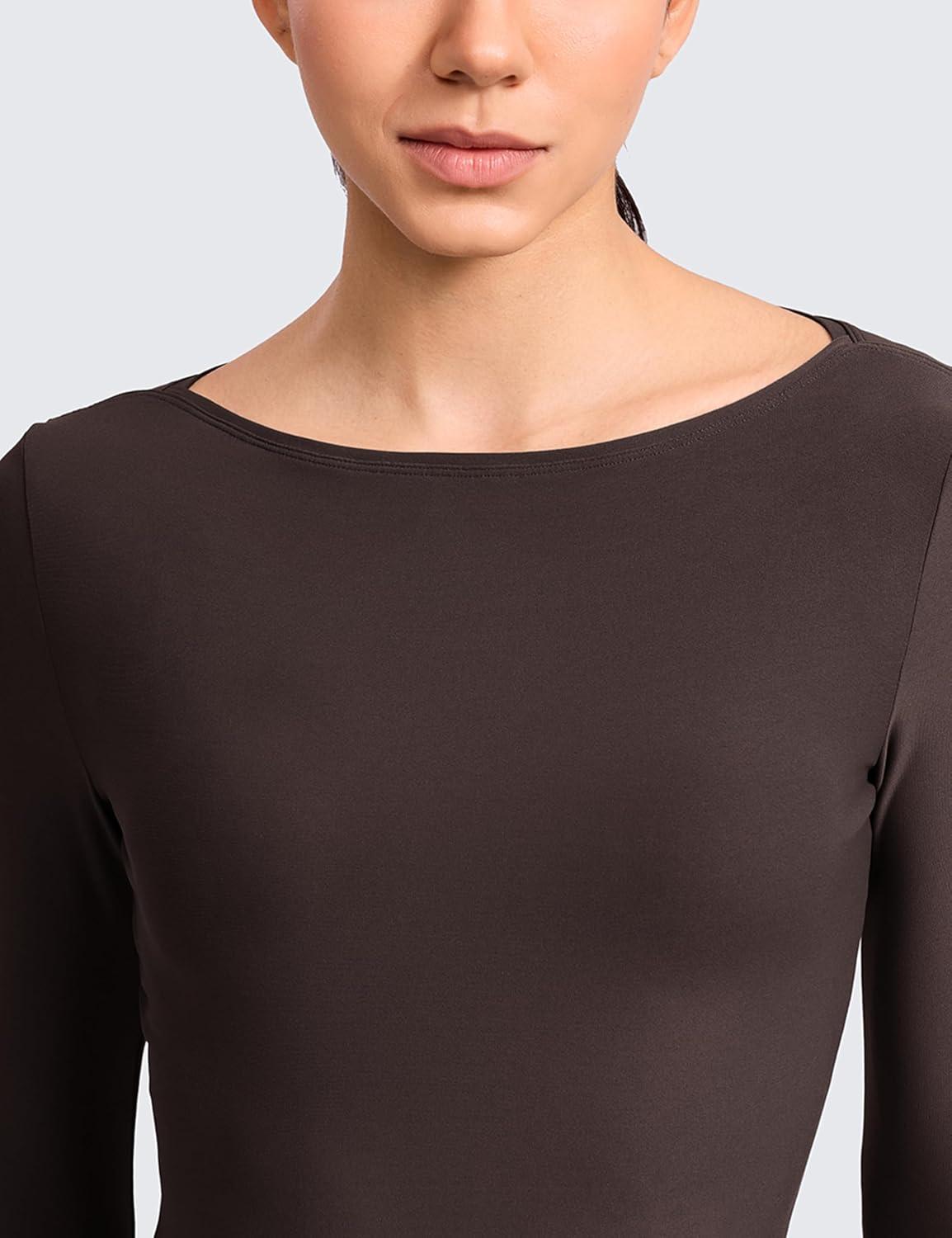imageCRZ YOAG Cloudweight Boat Neck Shirts for Women Workout Athletic Gym Casual Long Sleeve Tops Soft Lightweight TShirtHot Fudge Brown